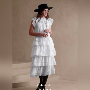 Banana Republic White Tiered Ruffle Maxi Dress
